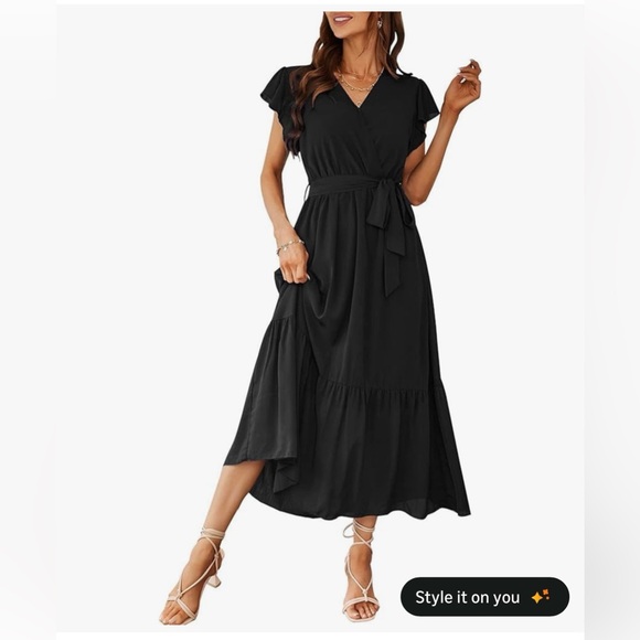 PRETTYGARDEN Dresses & Skirts - Chic Black Midi Dress with Tie Waist